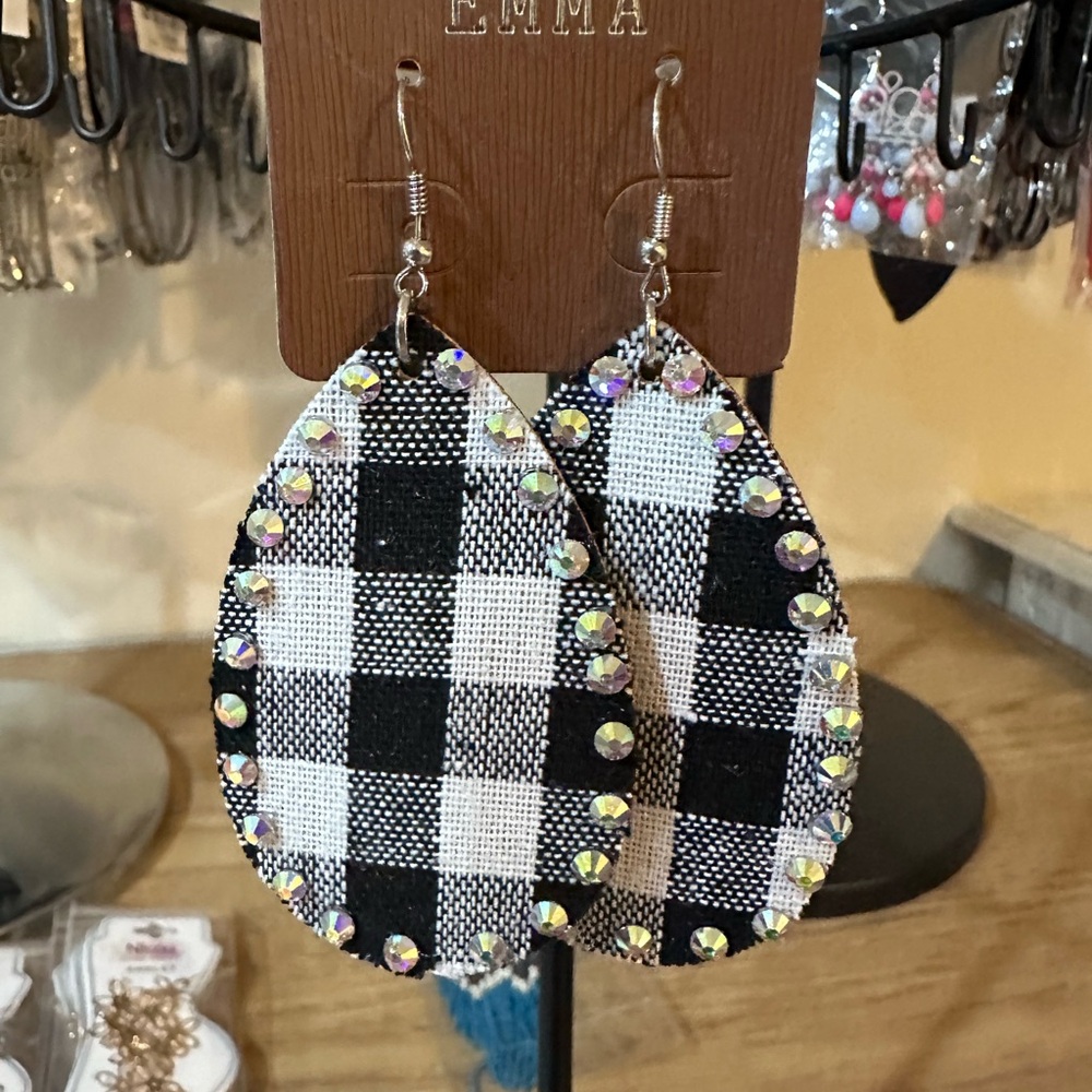 Black and white plaid earrings